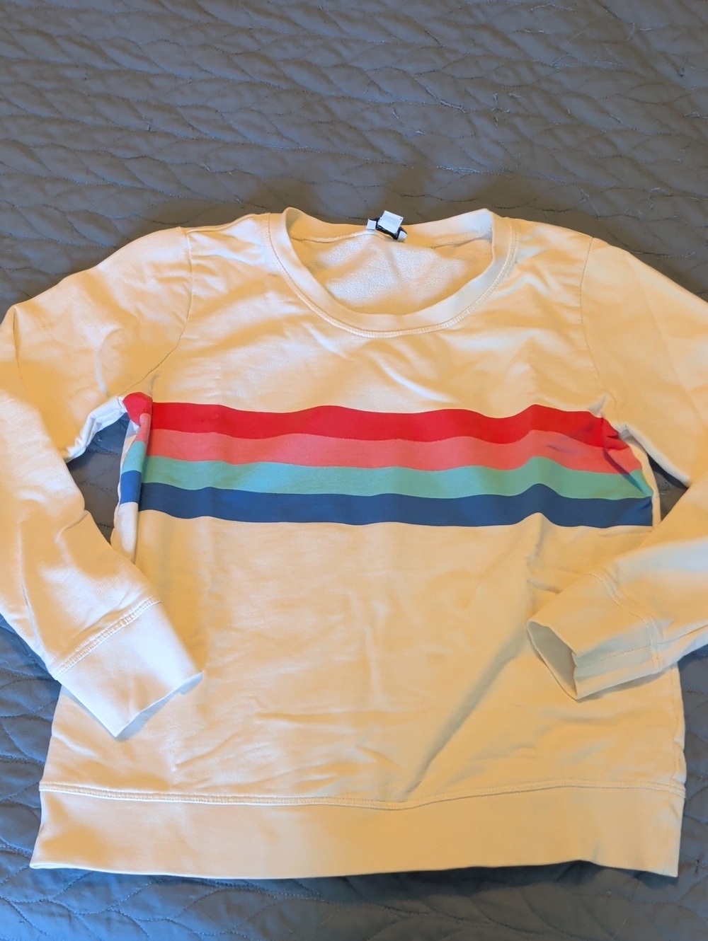 J Crew Cream Sweatshirt with Rainbow Stripes